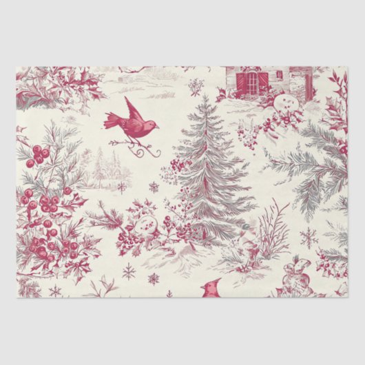 Rustic Bird en Poinsettia kerstpatroon (17) Tissuepapier (Voorkant)