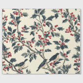 Rustic Bird en Poinsettia kerstpatroon (18) Cadeaupapier (Vlak)
