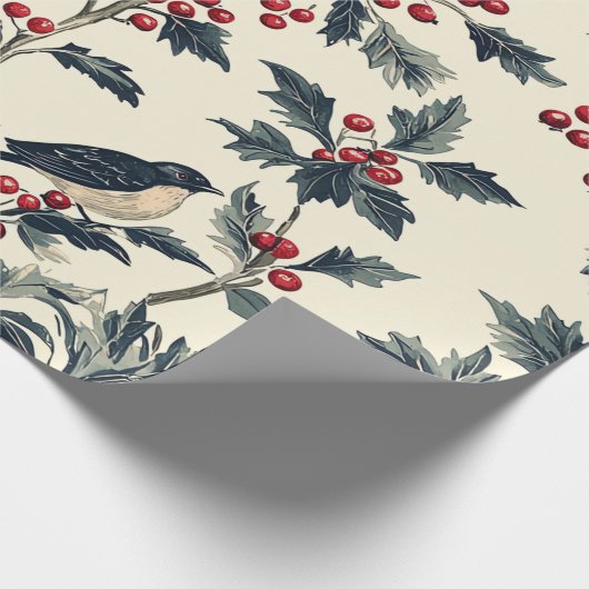 Rustic Bird en Poinsettia kerstpatroon (18) Cadeaupapier (Hoek)