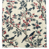 Rustic Bird en Poinsettia kerstpatroon (18) Douchegordijn (Voorkant)