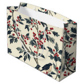 Rustic Bird en Poinsettia kerstpatroon (18) Groot Cadeauzakje (Achterkant Gekanteld)