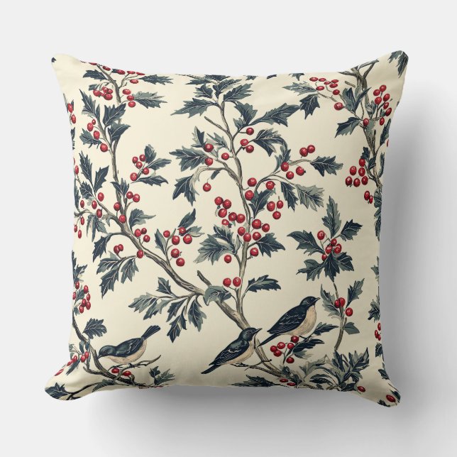 Rustic Bird en Poinsettia kerstpatroon (18) Kussen (Voorkant)