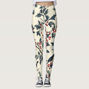 Rustic Bird en Poinsettia kerstpatroon (18) Leggings