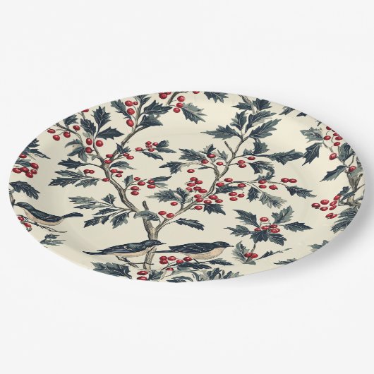 Rustic Bird en Poinsettia kerstpatroon (18) Papieren Bordje (Gekanteld)