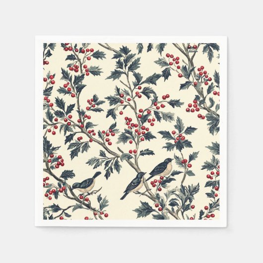 Rustic Bird en Poinsettia kerstpatroon (18) Servet (Voorkant)