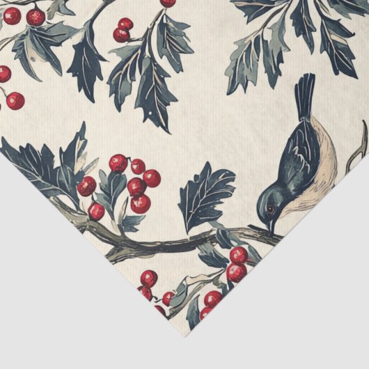 Rustic Bird en Poinsettia kerstpatroon (18) Tissuepapier (Detail)