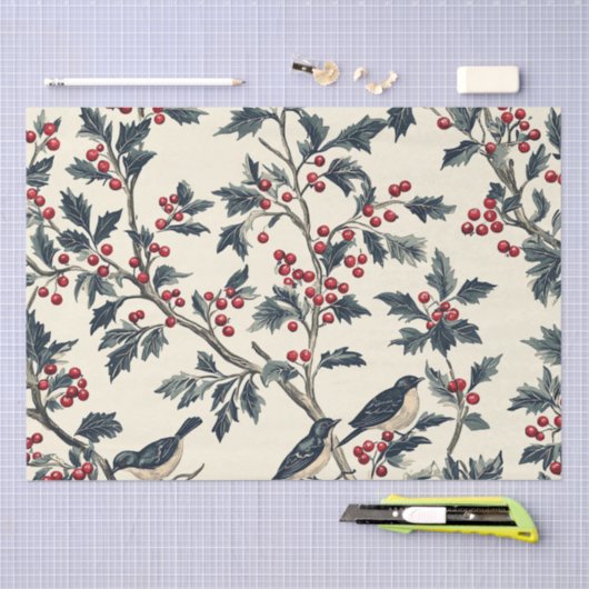 Rustic Bird en Poinsettia kerstpatroon (18) Tissuepapier (Craft)