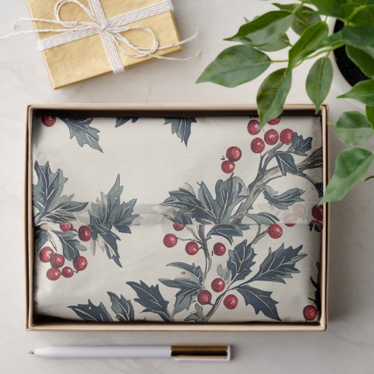 Rustic Bird en Poinsettia kerstpatroon (18) Tissuepapier (Geschenk)