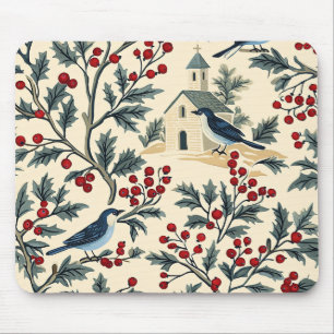Rustic Bird en Poinsettia kerstpatroon (19) Muismat
