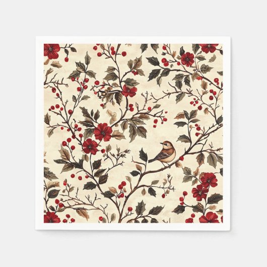 Rustic Bird en Poinsettia kerstpatroon (22) Servet (Voorkant)
