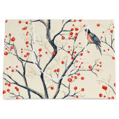 Rustic Bird en Poinsettia kerstpatroon (2) Groot Cadeauzakje (Voorkant)