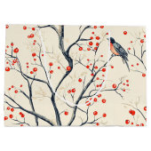 Rustic Bird en Poinsettia kerstpatroon (2) Groot Cadeauzakje (Achterkant)