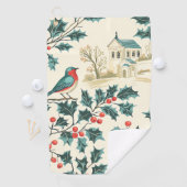 Rustic Bird en Poinsettia kerstpatroon (7) Golfhanddoek (Insitu)