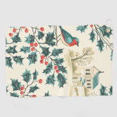 Rustic Bird en Poinsettia kerstpatroon (7) Golfhanddoek (Horizontaal)