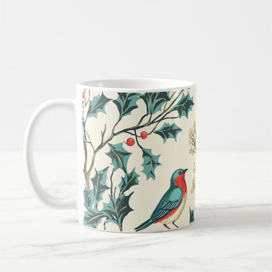 Rustic Bird en Poinsettia kerstpatroon (7) Koffiemok (Links)