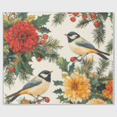 Rustic Bird en Poinsettia kerstpatroon (9) Cadeaupapier (Vlak)