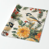 Rustic Bird en Poinsettia kerstpatroon (9) Cadeaupapier (Uitgerold)