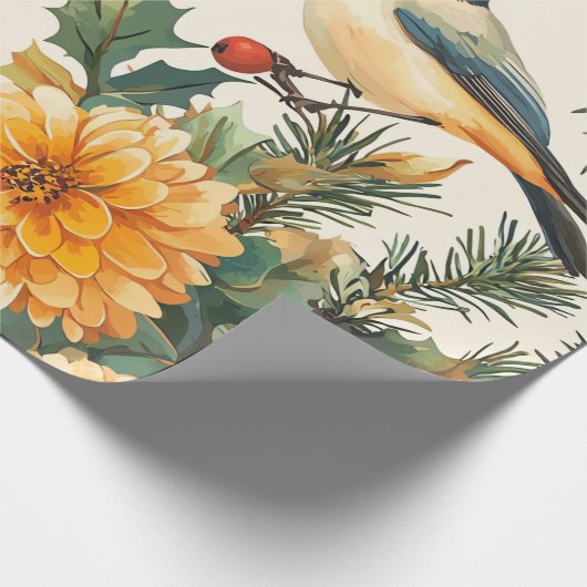 Rustic Bird en Poinsettia kerstpatroon (9) Cadeaupapier (Hoek)