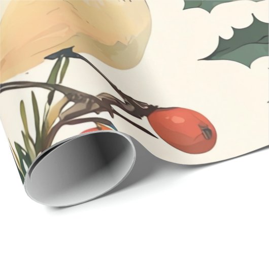 Rustic Bird en Poinsettia kerstpatroon (9) Cadeaupapier (Rol Hoek)