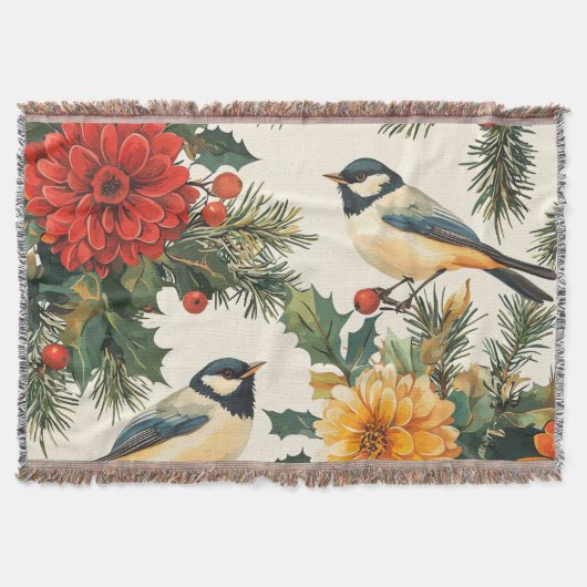 Rustic Bird en Poinsettia kerstpatroon (9) Deken (Voorkant)