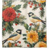 Rustic Bird en Poinsettia kerstpatroon (9) Douchegordijn (Voorkant)