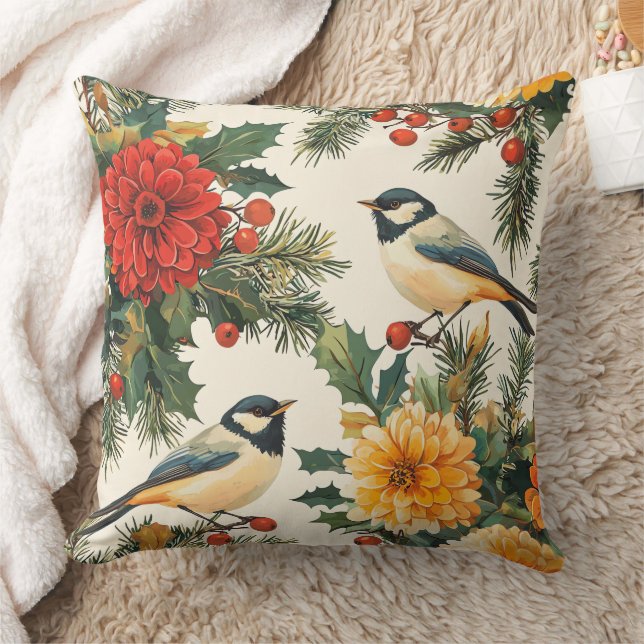 Rustic Bird en Poinsettia kerstpatroon (9) Kussen (Deken)