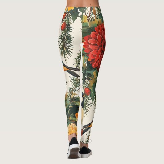 Rustic Bird en Poinsettia kerstpatroon (9) Leggings (Achterkant)