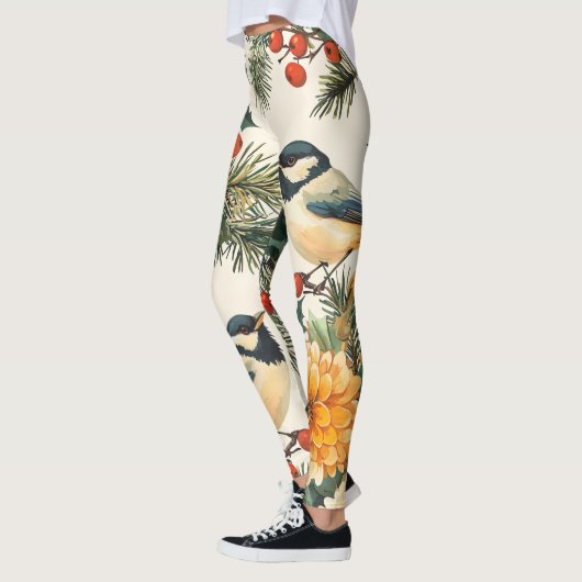Rustic Bird en Poinsettia kerstpatroon (9) Leggings (Links)