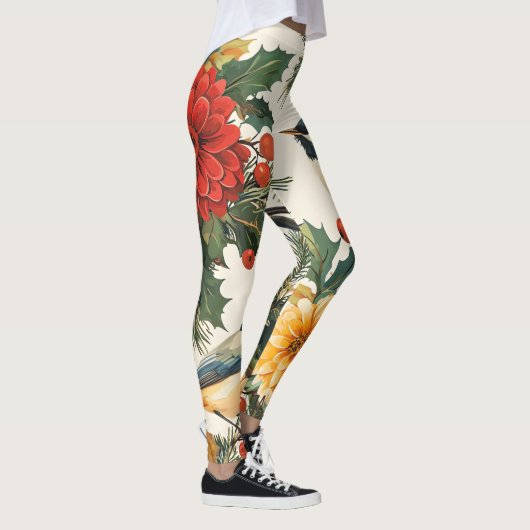 Rustic Bird en Poinsettia kerstpatroon (9) Leggings (Rechts)