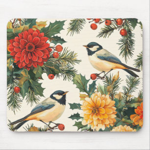 Rustic Bird en Poinsettia kerstpatroon (9) Muismat