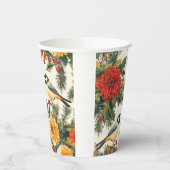 Rustic Bird en Poinsettia kerstpatroon (9) Papieren Bekers (Links)