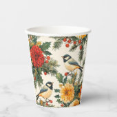Rustic Bird en Poinsettia kerstpatroon (9) Papieren Bekers (Voorkant)