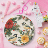 Rustic Bird en Poinsettia kerstpatroon (9) Papieren Bordje (Feest)