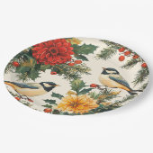 Rustic Bird en Poinsettia kerstpatroon (9) Papieren Bordje (Gekanteld)