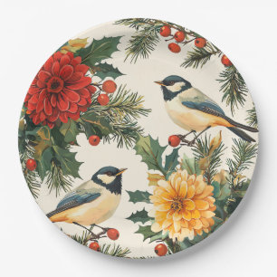 Rustic Bird en Poinsettia kerstpatroon (9) Papieren Bordje