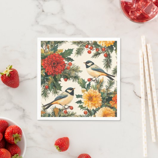 Rustic Bird en Poinsettia kerstpatroon (9) Servet (Insitu)