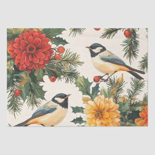 Rustic Bird en Poinsettia kerstpatroon (9) Tissuepapier (Voorkant)