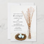 Rustic Bird Nest Blue Eggs Pussy Willows Wedding Kaart (Voorkant)