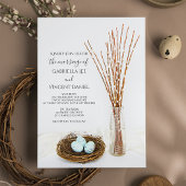 Rustic Bird Nest Blue Eggs Pussy Willows Wedding Kaart