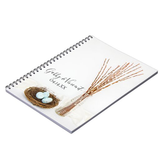 Rustic Bird Nest Eggs and Pussy Willows Wedding Notitieboek (Linkerzijde)