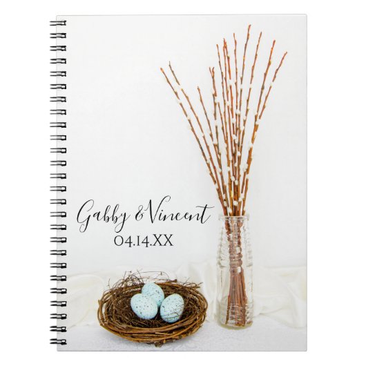 Rustic Bird Nest Eggs and Pussy Willows Wedding Notitieboek (Voorkant)