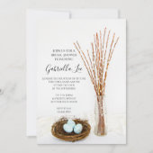 Rustic Bird Nest Eggs Pussy Willows Vrijgezellenfe Kaart (Voorkant)