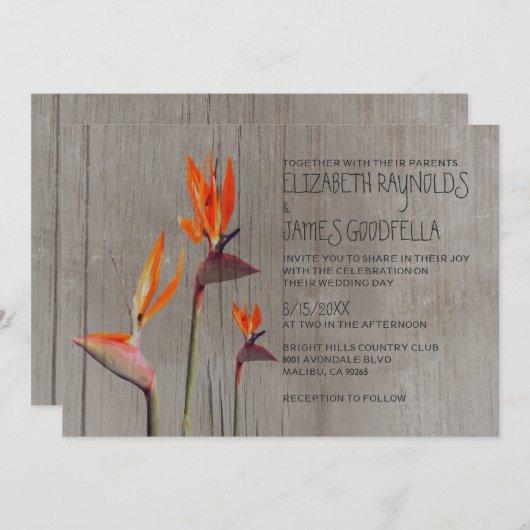 Rustic Bird of Paradise Wedding Invitation Kaart (Voorkant / Achterkant)
