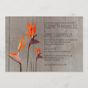 Rustic Bird of Paradise Wedding Invitation Kaart