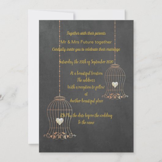 RUSTIC BIRDCAGE CHALKBOARD WEDDING CUSTOM KAART (Voorkant)