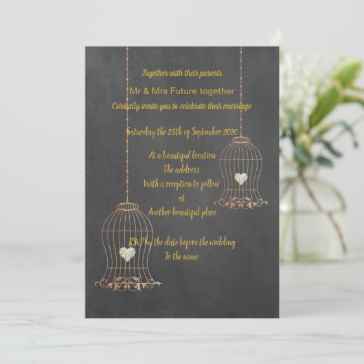 RUSTIC BIRDCAGE CHALKBOARD WEDDING CUSTOM KAART (Staand voorkant)