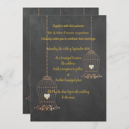 RUSTIC BIRDCAGE CHALKBOARD WEDDING CUSTOM KAART (Voorkant / Achterkant)
