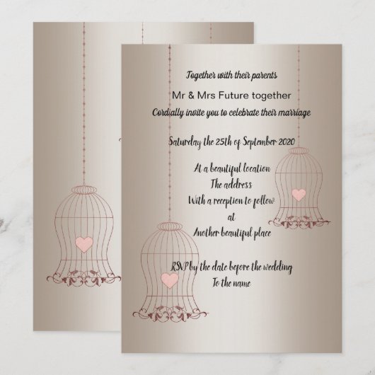 RUSTIC BIRDCAGE GOLD BRONZE WEDDING CUSTOM KAART (Voorkant / Achterkant)