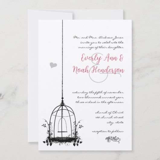 Rustic Birdcage Red Accents Wedding Invitations Kaart (Voorkant)