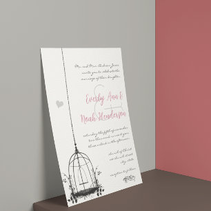 Rustic Birdcage Red Accents Wedding Invitations Kaart